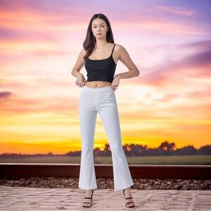 White Pull On Flare Ultra Stretchy Denim Jegging Short Jeans